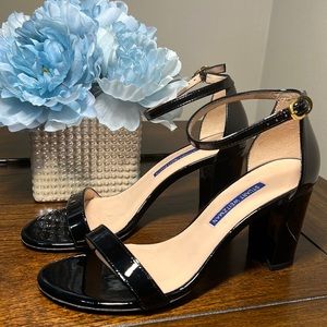 Stuart Weitzman Taliana 80 ankle strap heel sandal black patent leather. Size 7